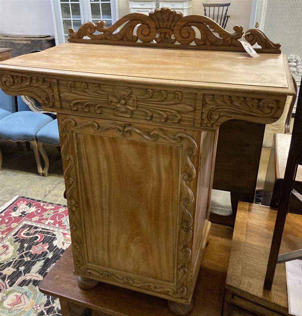 A 19th century colonial satinwood pedestal side table, width 75cm, depth 40cm, height 87cm